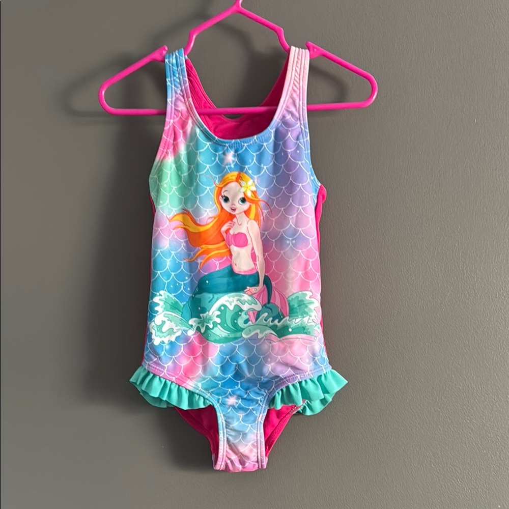 Vibrant Pink and Blue One Piece Swimsuit with Ruffles